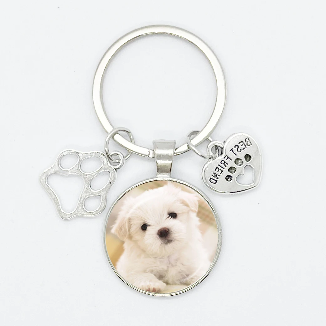 Custom DIY Dog Photo Keychain I Love Cat Glass Crystal Pendant Mini Heart Keychain Car Key Man and Girl Favorite Gift Souvenir