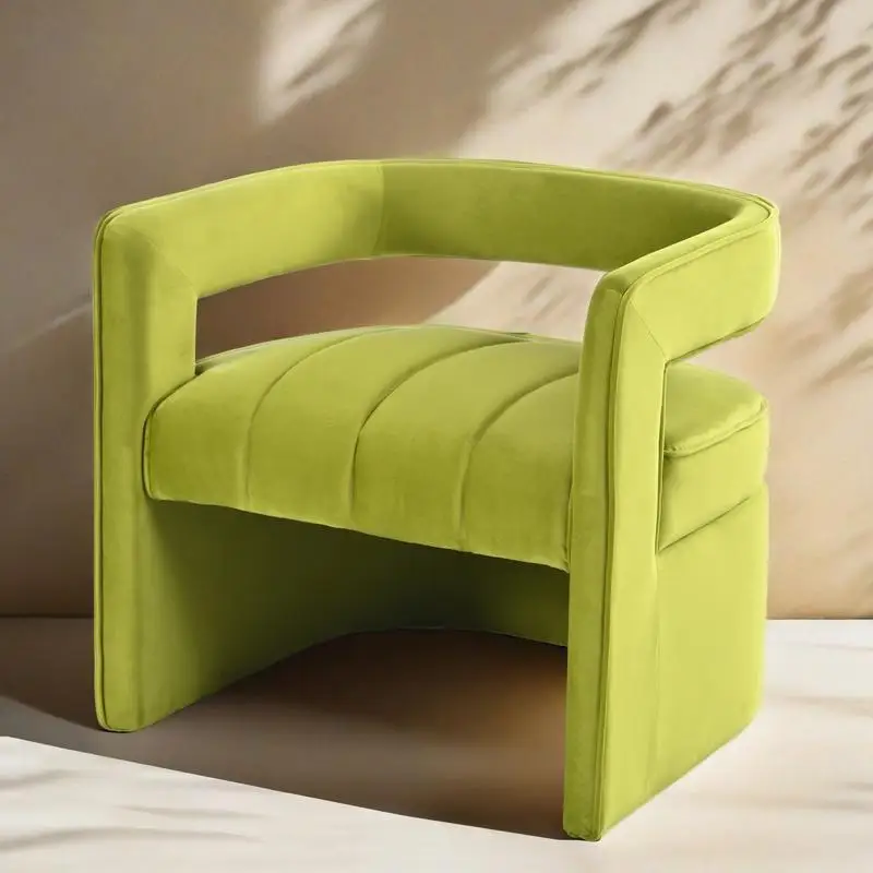 Modern Velvet Accent Chair, Ribbed Detail, Luxury Curved Upholstered Chair, Green, No Assembly Required