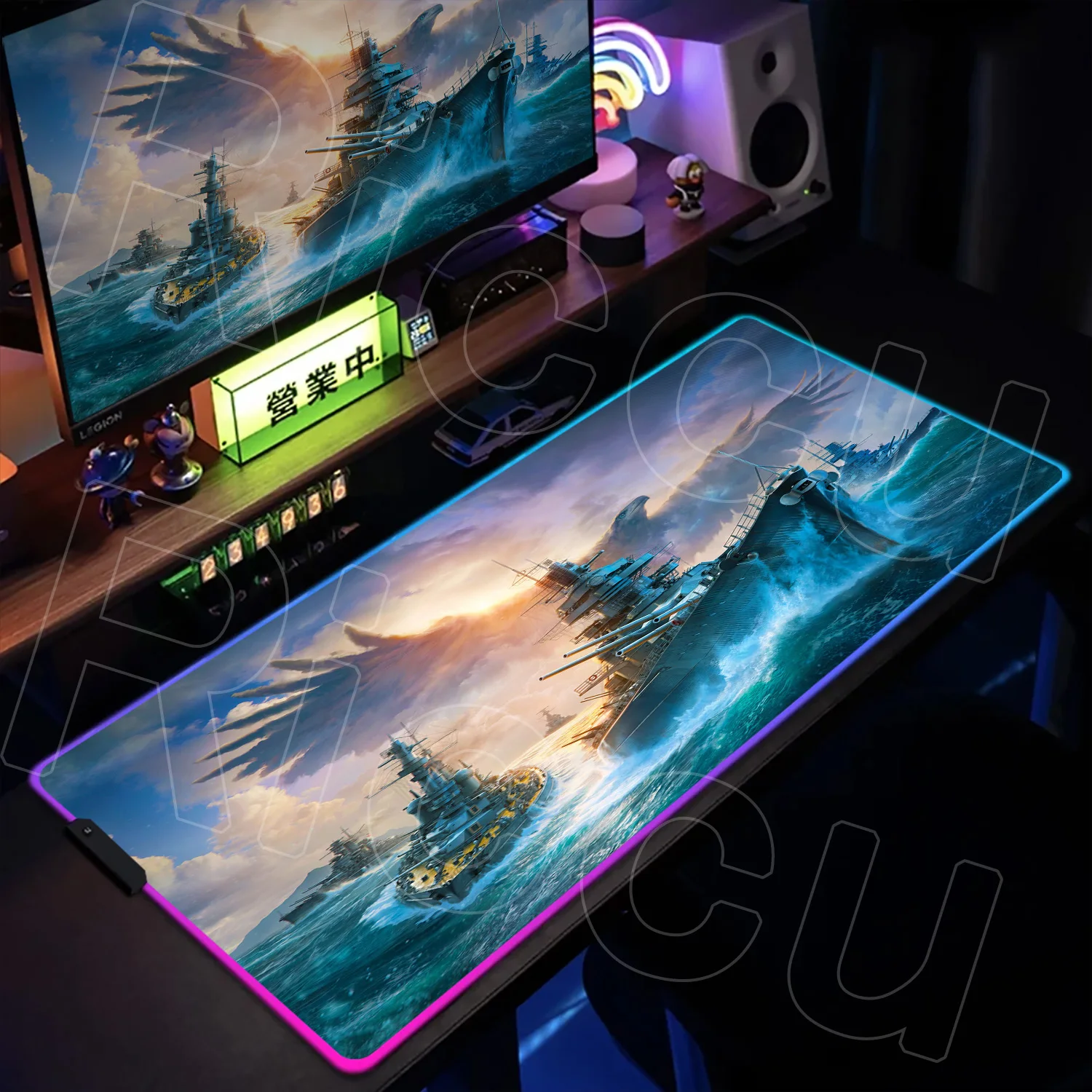 RGB PC W-World of Warship Rug Mouse Pad Tablet Laptop XXL desktop mouse pads HD Gaming Full-size table protective LED Desk mat