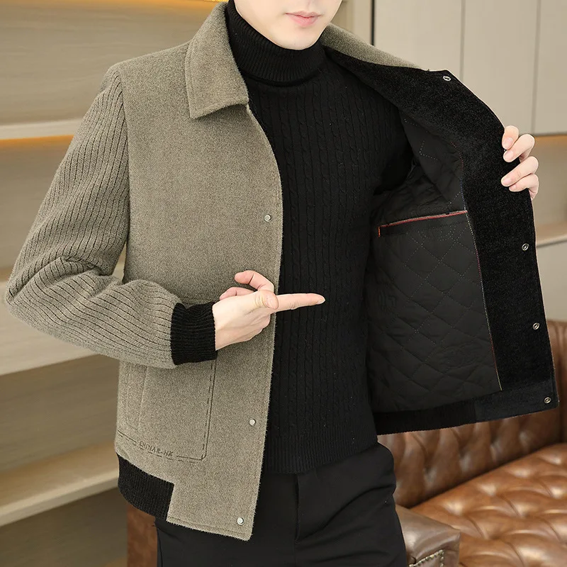 2023 Autumn and Winter New Golden Sable Fur Coat Men\'s Coat Korean Version Slim Fit Youth Casual Thickened Warm Polo Neck Jacket