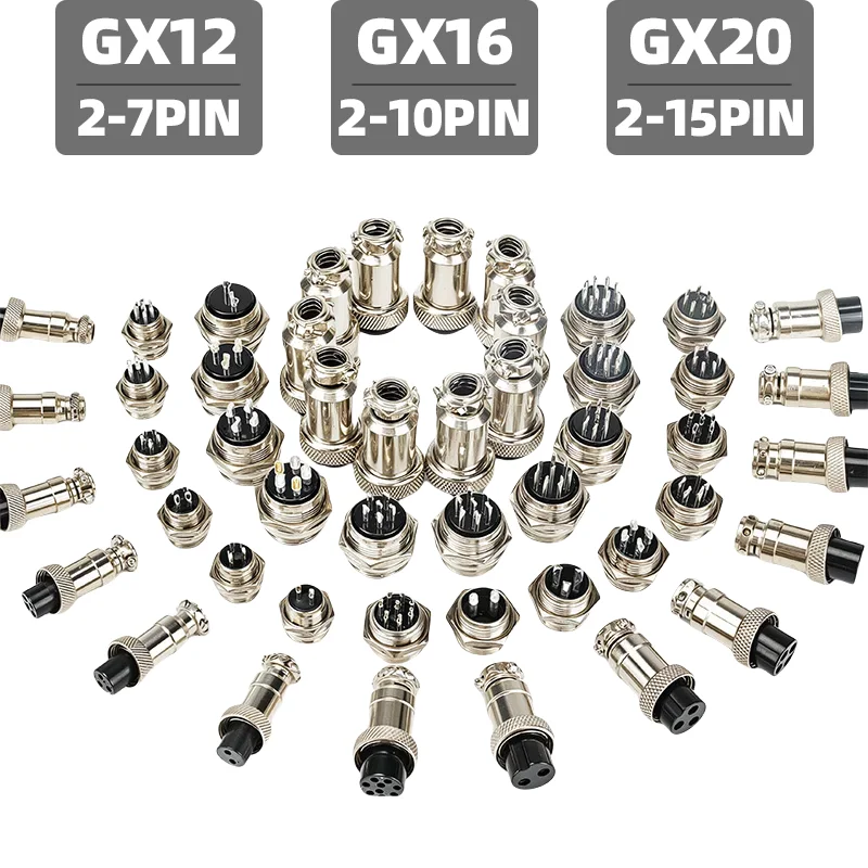 

GX12 GX16 GX20 Waterproof Aviation Connector 2 3 4 5 6 7 8 9 10 12 15Pin M/F, 5/10/20 Sets for Industrial Machinery Panel Wiring