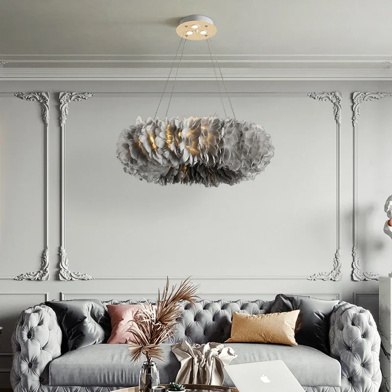 

Nordic White Feather Led Chandelier With Feathers Pendant Lamp For Bedroom Children Room Kitchen Dining Room Hanging Chandelier