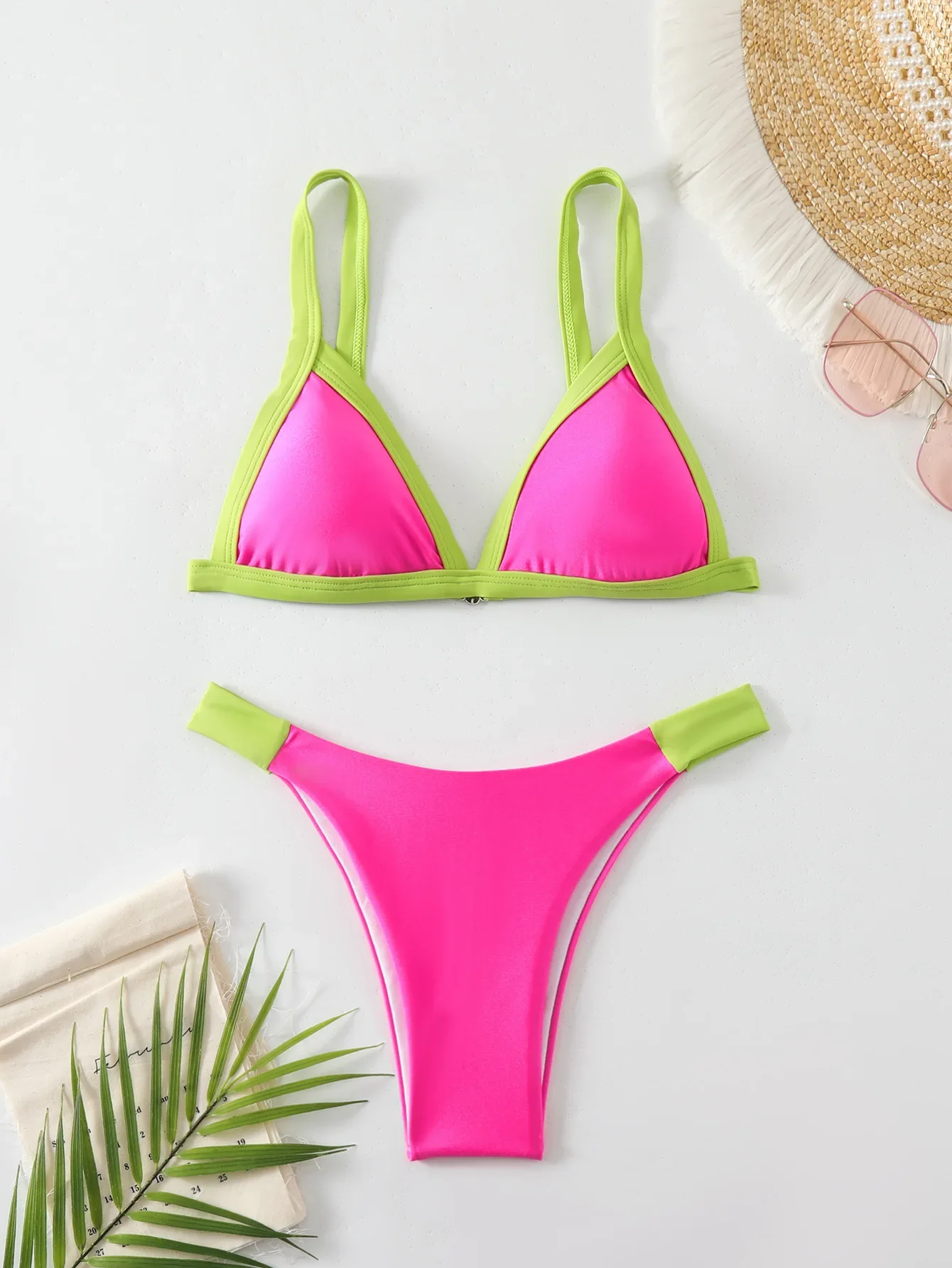 Seksowne patchworkowe różowe czerwone zielone bikini zestawy dwuczęściowe wyściełane stringi stroje kąpielowe damski strój kąpielowy strój kąpielowy biquini tankini