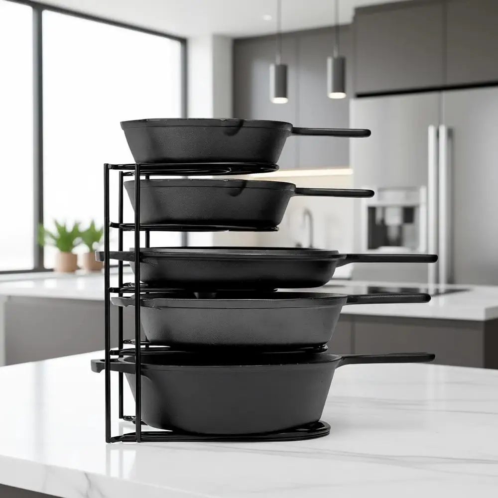 

Heavy-Duty 5-Tier Pots and Pans Rack - 12.2 Tall - Holds Up to 50 LB - Ideal for Cast Iron Cookware - Space-Saving Kitchen Stora