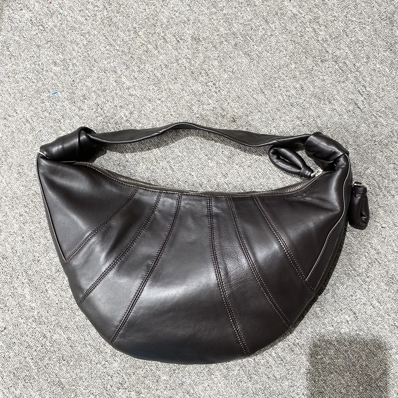 

Genuine Leather Half Moon Bags For Women Luxury Designer Handbag And Purse 2024 New In Vintage Sheepskin Large Capacity Shoulder