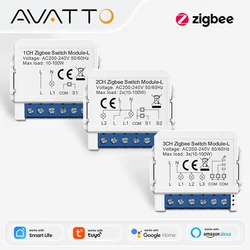 AVATTO Tuya ZigBee Smart Light Switch No Neutral Relay Module 1/2/3 Gang Smart Life/Tuya App Control,Work with Alexa Google Home