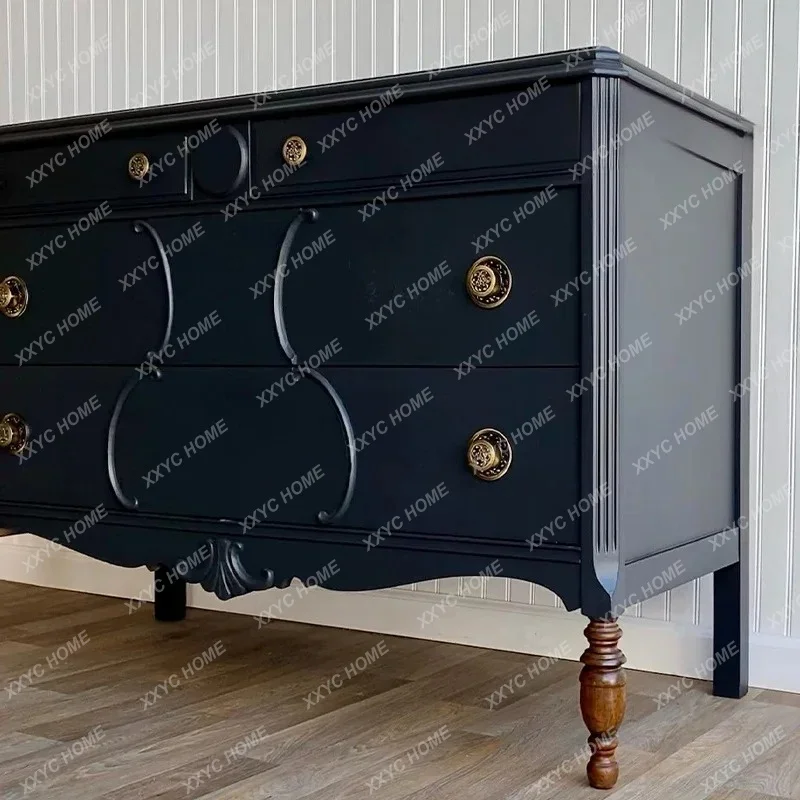 Retro Small Chest Household Bedroom Solid Wood Bedside Cabinet Living Room Dining Side Multi-functional Storage Cabine
