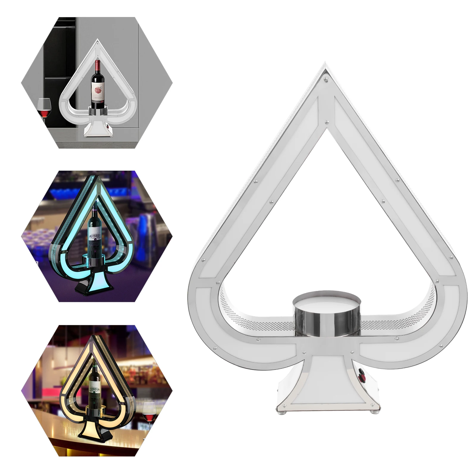 

LED Lighted Liquor Bottle Stainless Steel Display Shelf,110V Silver Champagne Bottle Presenter for Club Decorations