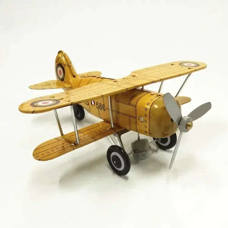 [Engraçado] coleção adulta retro wind up brinquedo metal estanho segunda guerra mundial lutador hélice avião brinquedo mecânico relógio brinquedo presente