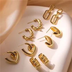 HECHENG,Creative Gold Color Geometric Irregular Hammered Earrings Vintage Twisted Hoop Earrings Set for Women Jewelry