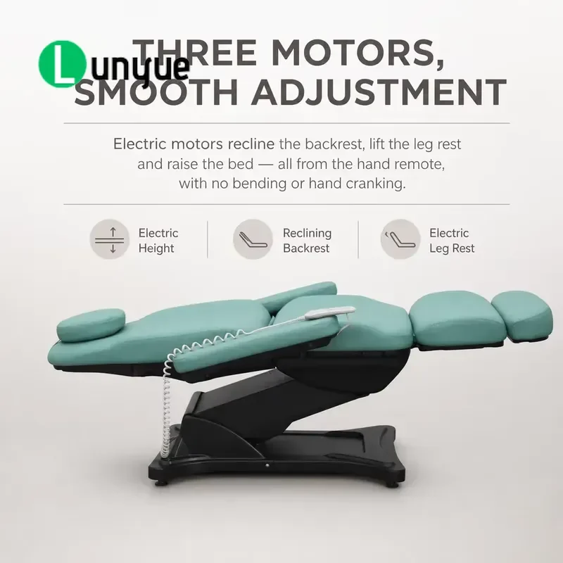 Electric Beauty Bed Emerald Green Matte Black Base Face Hole 3 Motor Adjustable Backrest 5 Foldable Leg Rests Spa
