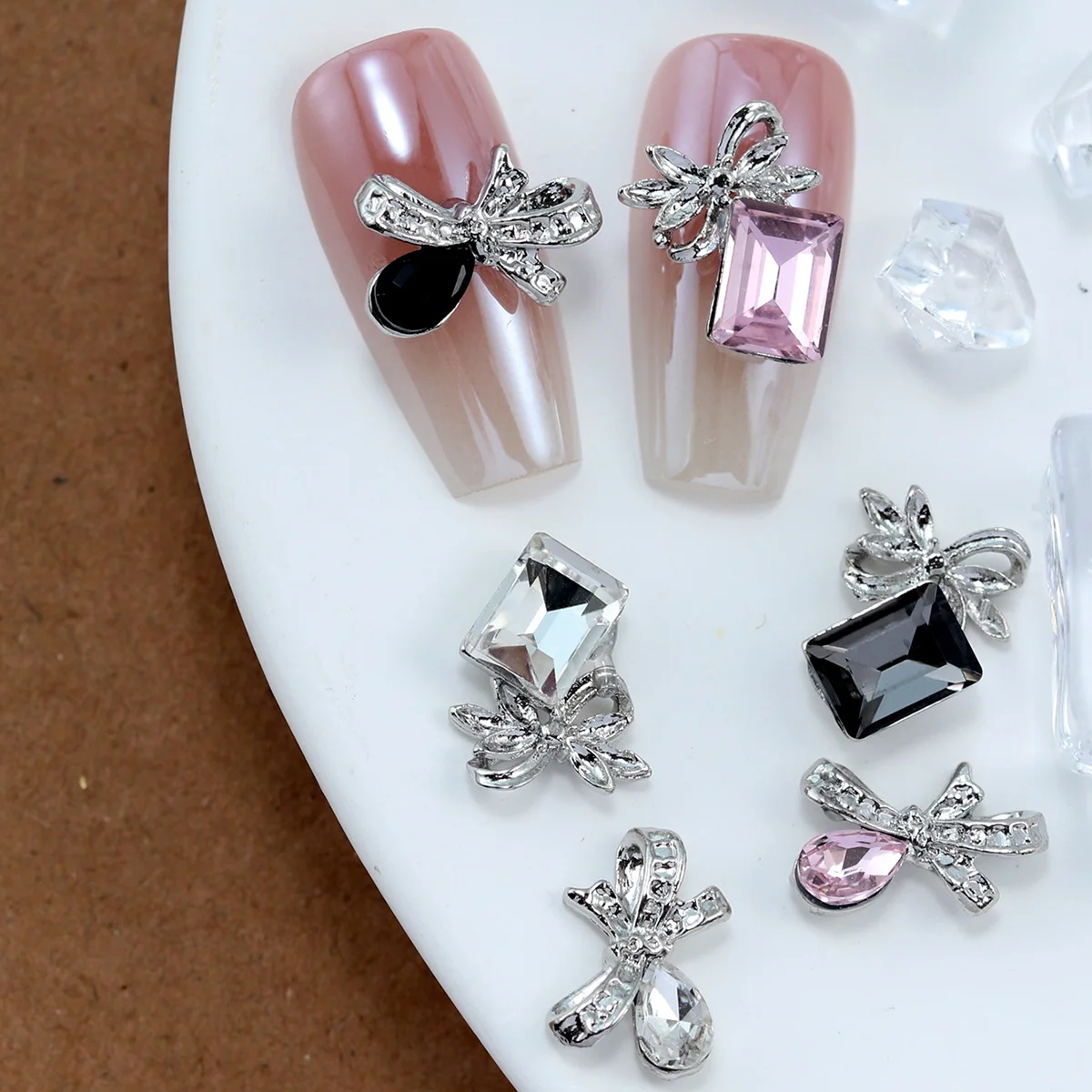 10pcs nail art accessories Y2K luxury bowknot,butterfly pink nail gem DIY nail decorations, specifically designed for nail salon