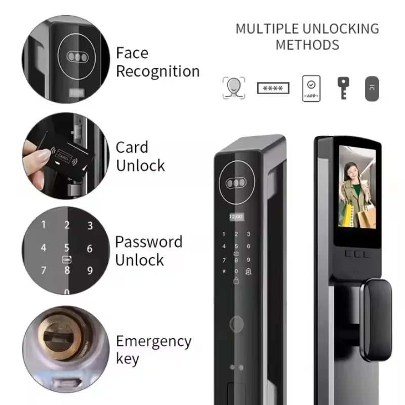 Cerradura Inteligente Keyless Smart Door Lock with Fingerprint & Face Recognition Password Card & Wifi Connectivity Wood Doors