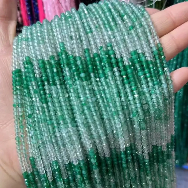 

Natural Gradient Green Agate Faceted Round 38cm Loose Beads for Jewerly Making Design Fashion Stone Diy Bracelet Woman Necklace