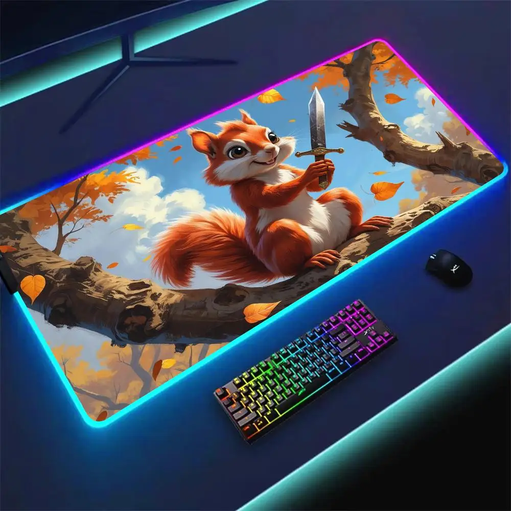 

RGB Mouse pad Fantasy Squirrel anime gaming mat rubber anti-slip Desk Mat LED glow Gaming keypad mousepad gamer pc accessories