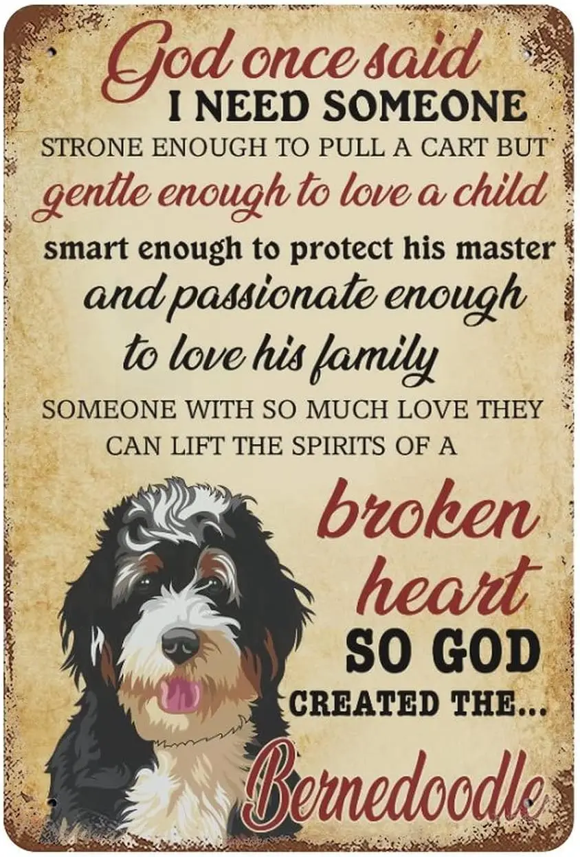 Funny Tin Sign God Once Said Bernedoodle Dog Vintage Cute Metal Sign Gift Novelty Metal Sign Retro Wall Decor for Bedroom R sign