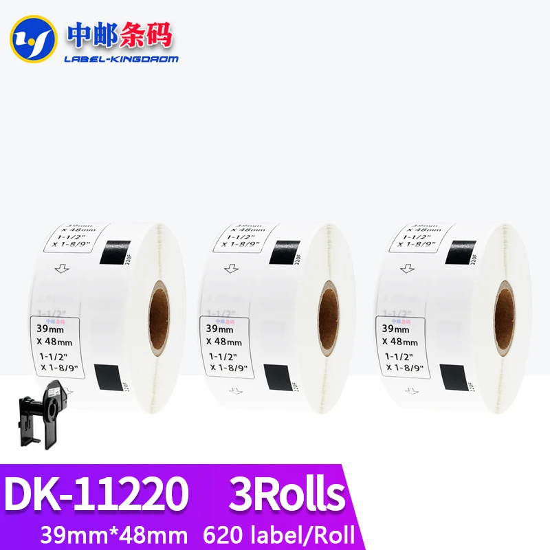 3Rolls Compatible DK-11220 Label 39mm*48mm Die Cut Work for Brother Printer White Paper DK11220 DK-1220