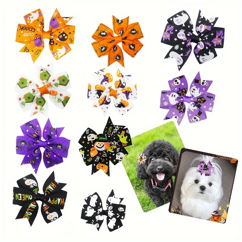 

5PCS Halloween Pet Hair Clips Removable Hair Bows Accessories Party Funny Cute Spider Pumpkin Hair Clip For Dogs Pet Supplies