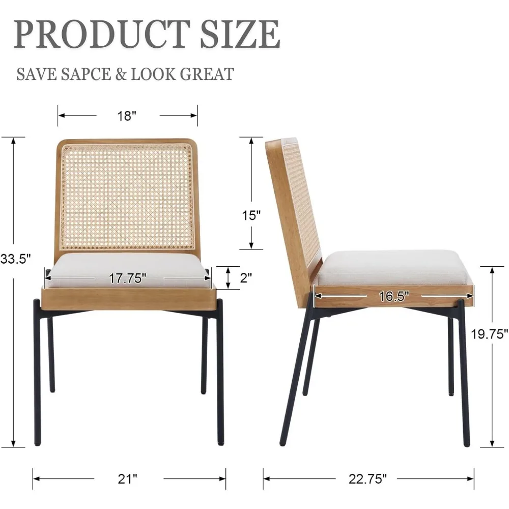 현대 등나무 식사 의자, 리넨 쿠션 주방 식사 등나무, 거실 식당 금속 다리 장식 사이드 의자
