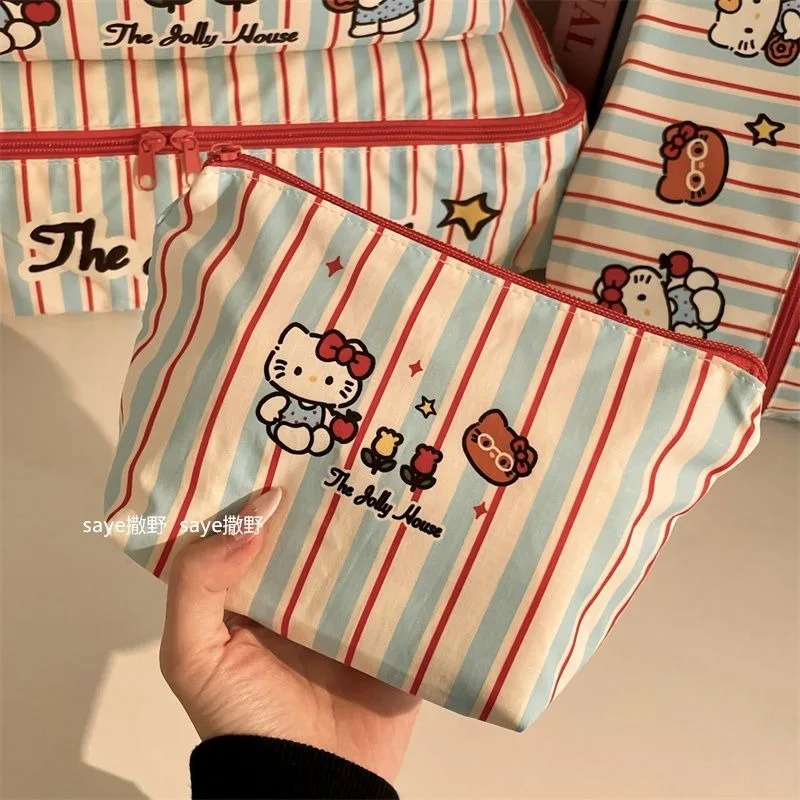 Kawaii hello kitty sanrio estudante bonito dos desenhos animados saco de armazenamento de viagem grande capacidade sacos de porção de roupas presente de aniversário para crianças