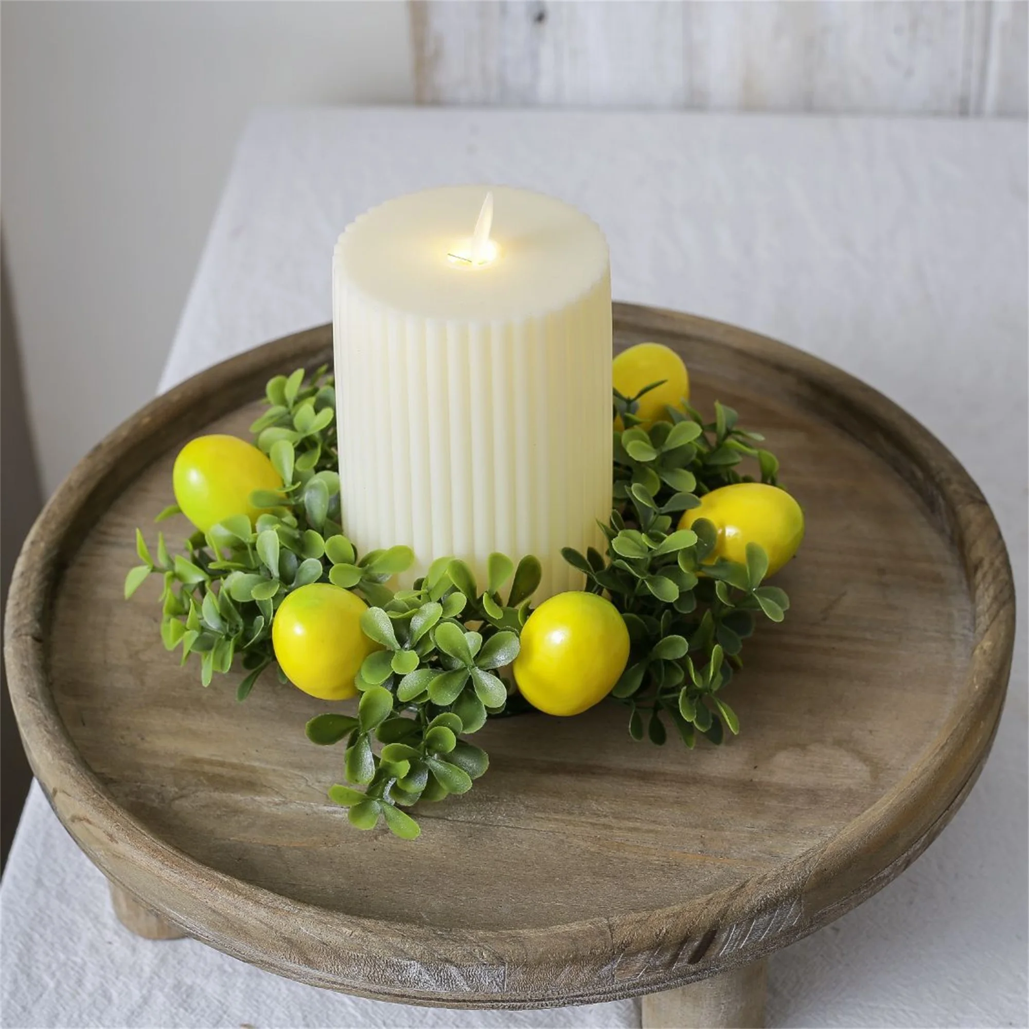 Artificial Lemon Candle Rings Wreaths Decorative Faux Plant Fruit Spring Mini Candle Wreath for Farmhouse Wedding Party Decor