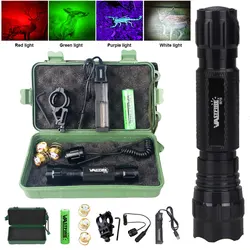 501B 4 Colors Professional Hunting Flashlight Set Green Red White UV 395nm Lantern Tactical 1-Mode Torch Power by 18650 Battery