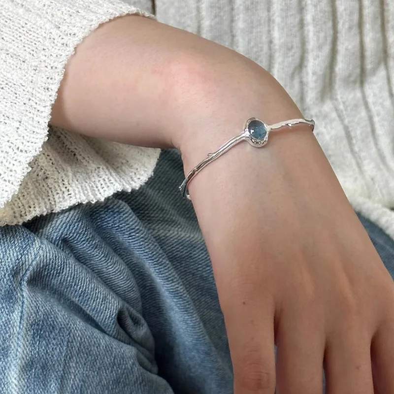 VENTFILLE-Pulseras de cristal azul para mujer, de Plata de Ley 925, rama Irregular a la moda, joyería versátil, regalo de fiesta, venta al por mayor