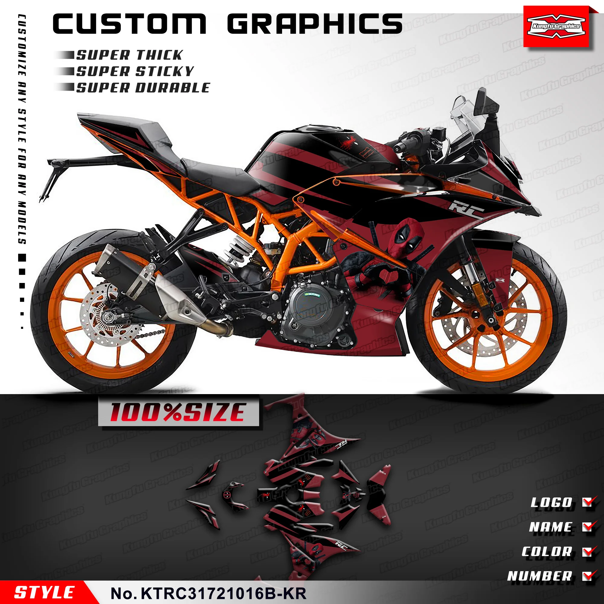 KUNGFU GRAPHICS Racing Racing Sticker for KTM RC 125 200 250 390 2017 2018 2019 2020 2021 2022 2023 2024, KTRC31721016B-KR