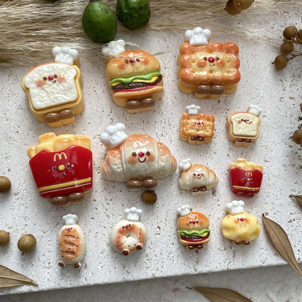 อุปกรณ์ตกแต่งเรซิ่นรูปเชฟแฮมเบอร์เกอร์ 5 ชิ้น สำหรับตกแต่งเคสมือถือ เครื่องประดับผม และงาน DIY