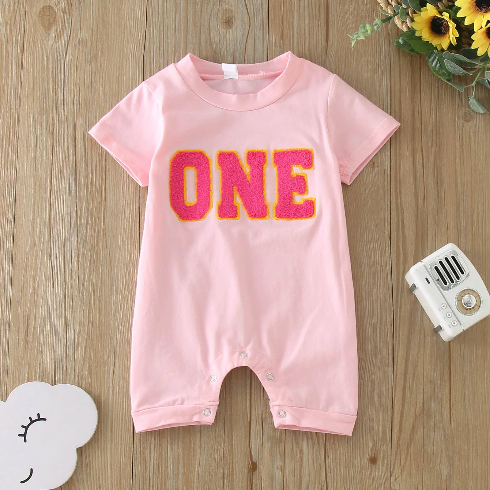 

Summer Infant Baby Boys Girls Rompers Casual Short Sleeve Letter Embroider Pullover Romper Casual Jumpsuit Baby Clothes 12M 24M