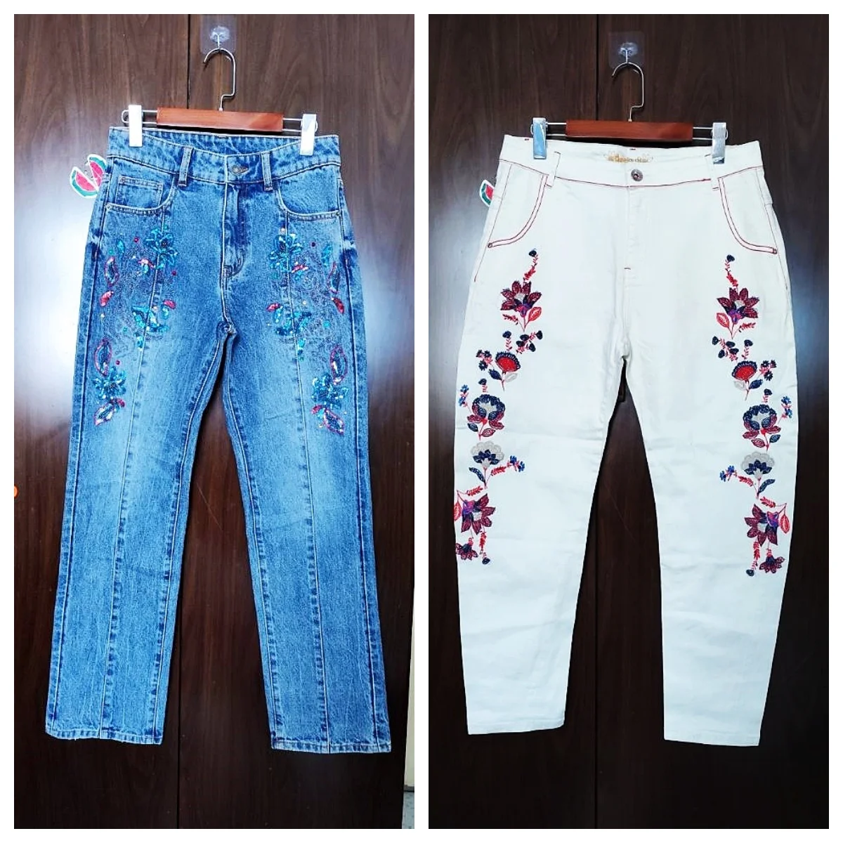 Spanish foreign trade new embroidered metal sequin design fashion slim jeans women pants