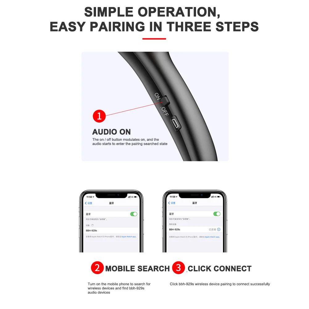 

Портативная Bluetooth-совместимая колонка с креплением на шею, беспроводная, стерео, с глубокими басами