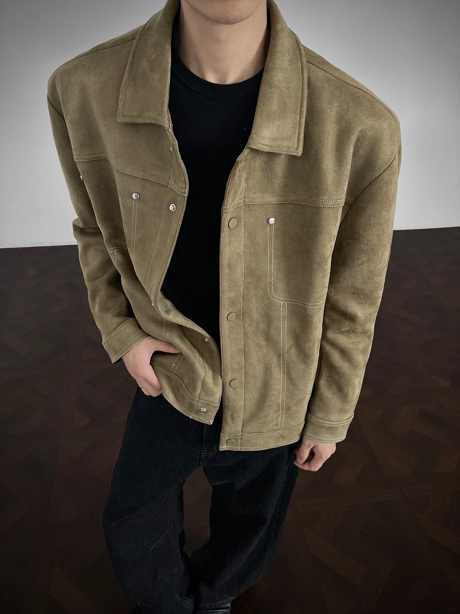 

Retro Sle Men's Suede Harrington Jaet Loose Fit Turn-down Collar Spring Autumn American Trendy Casual Workwear Coat