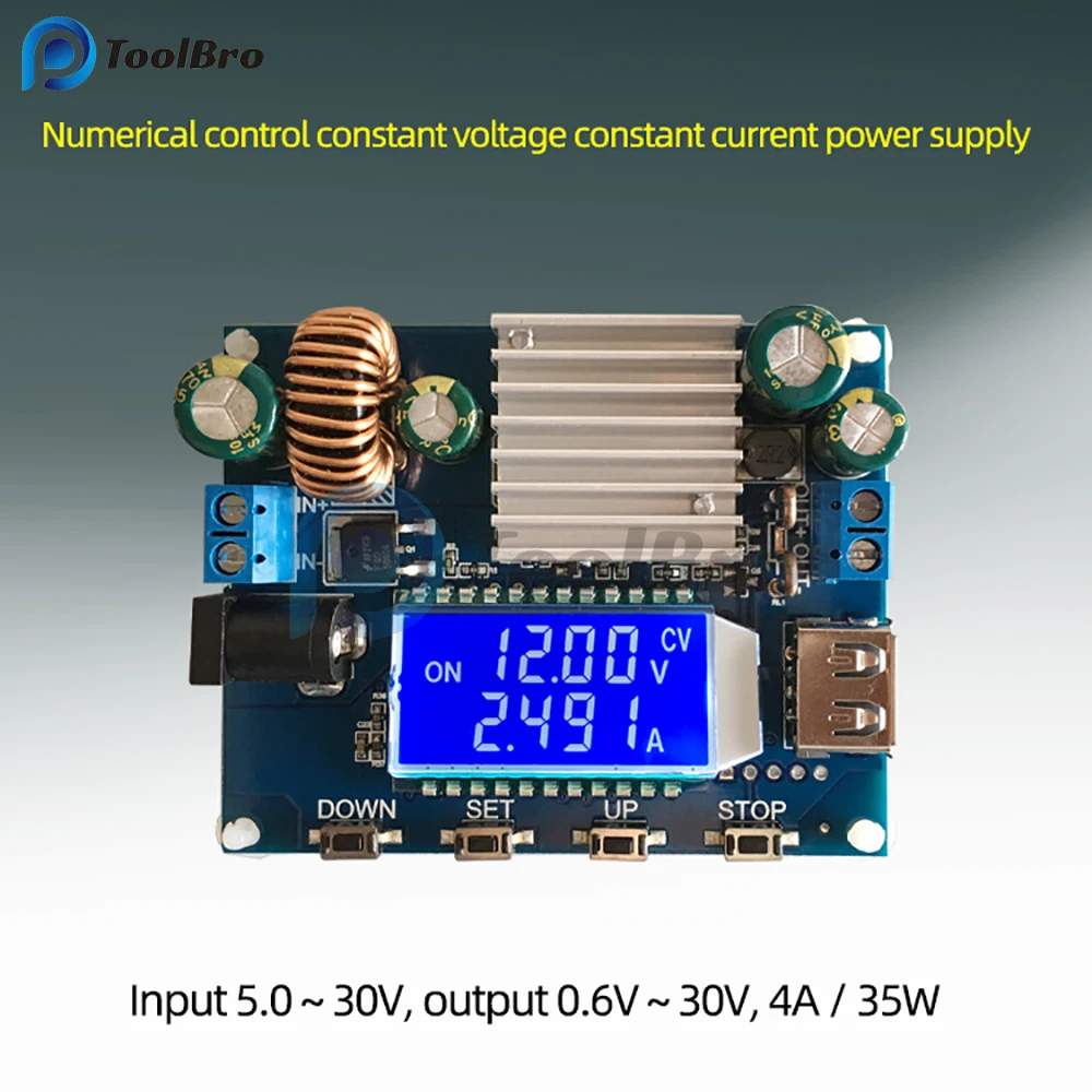 DC-DC DC 5-30V to DC 0.6-30V 4A 35W Step Up/Down Boost Buck CC CV Regulated Adjustable Power Supply Module Solar Charger