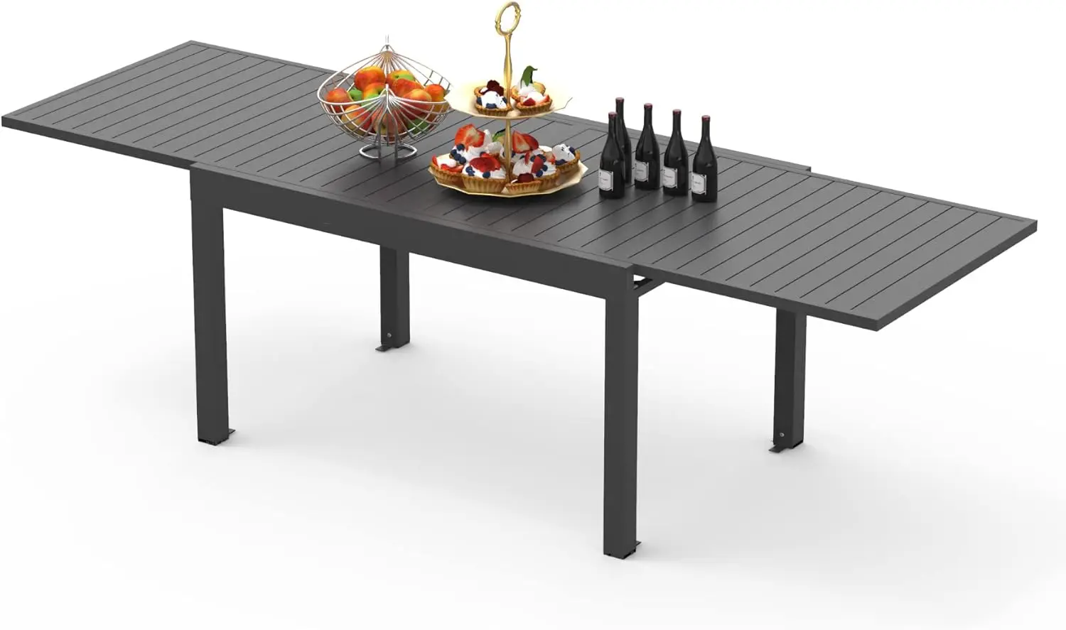 

Patio Dining Expandable Table, Metal Aluminum Outdoor Table for Porch Lawn Garden Bistro Rectangular Table Dark Brown