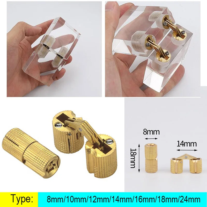 2pcs Copper Brass Cylindrical Hidden Door Hinge Barrel Furniture Invisible Hardware for Gift Box 8-24m