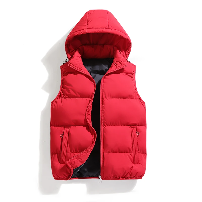 2025 New Men Casual Winter Vest Warm Men\'s Sleeveless Jacket Hooded Vests Fashion Overcoat Autumn Waistcoat Hat Detachable S-5XL