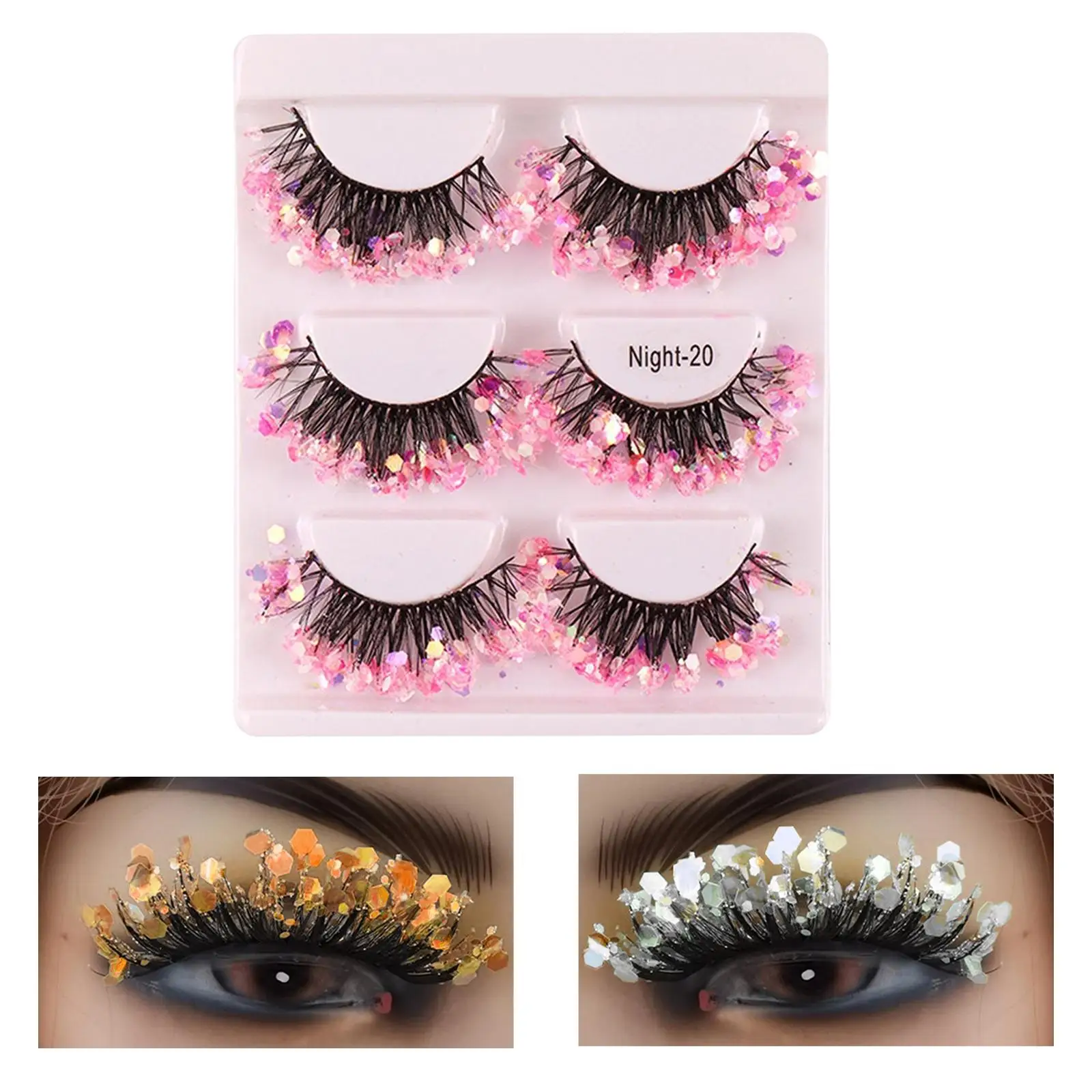 Makeup Accessory Colorful False Eyelashes Extension Glow Sequins Artificial Lashes for Festival Halloween