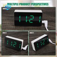AUAU-Mini Desk Alarm Clock Digital Mirror LED Temperature USB Bedside Table Travel Clocks For Bedroom Living Home Decor