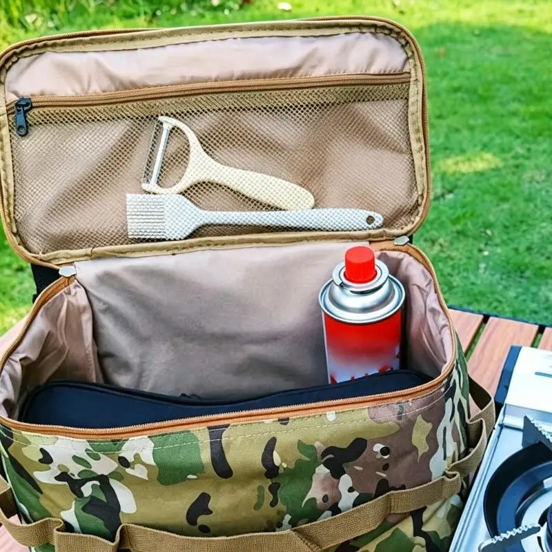   Camping Gear Storage Bag with 3 Dividers for Outdoor Cooking Accessories