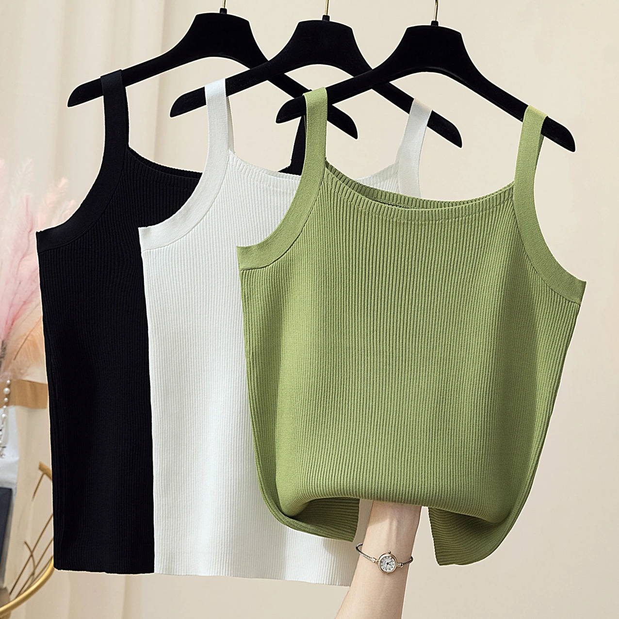 

Summer new style womens Tank Knitted suspenders loose slimming bottoming shirt ice silk women's sleeveless vest top