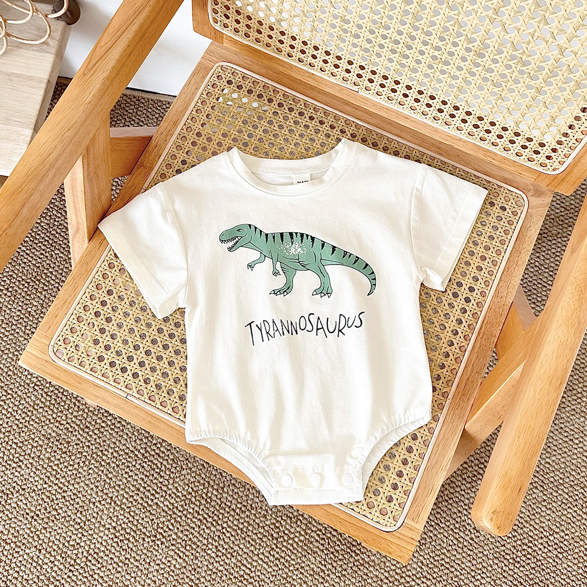 INS Summer Newborn Boys Girls Clothing Triangle Romper Cotton Baby Bodysuit Cartoon Dinosaur Print Short Sleeve Infant 0-18M