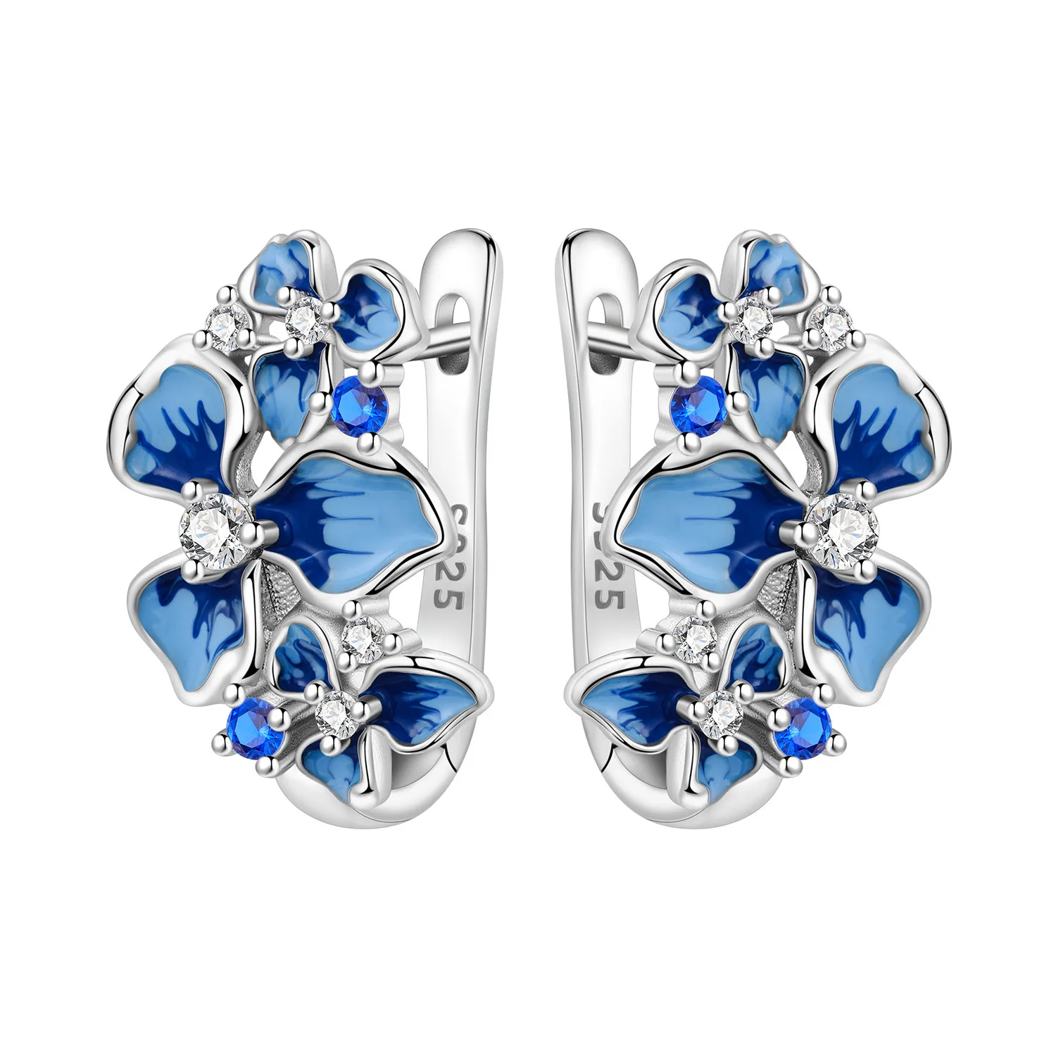 Orstarry Original 925 Sterling Silver Blue Iris Flower Earrings Women Hoop Earring Anniversary Jewelry Trendy Gifts