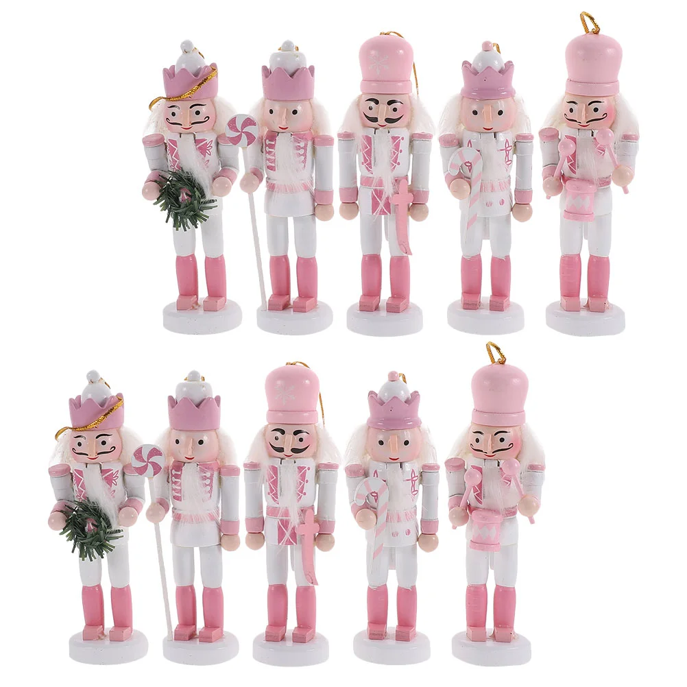 

10 Pcs Inflatable Christmas Decorations Outdoor Toy Pink Nutcracker Hanging Wooden Xmas Desktop Puppet Figure Gift Child