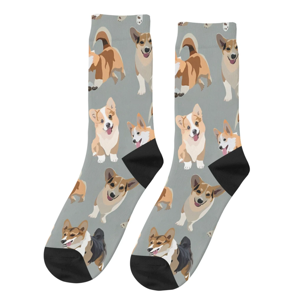 Corgis Happy Men's Socks Retro Corgi Dog Animal Harajuku Seamless Crew Sock Gift Pattern Printed