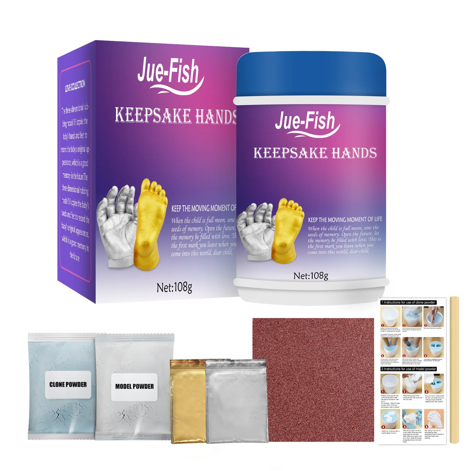 Baby 3D Hand and Foot Casting Keepsake Kit - Box, Sodium Alginate 3D Clone Powder, 1:1 Safe Non-Toxic Mold Casting Kit for Newborn Full Month & 100-Day Baby Shower Memorial Gifts