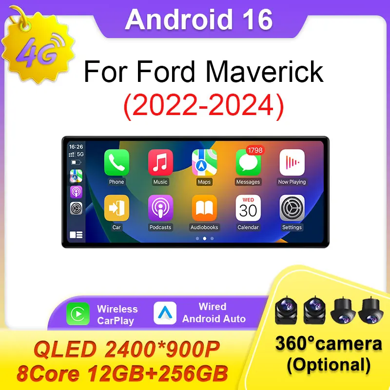 

Автомагнитола Android 16 с GPS для Ford Maverick 2022-2024, мультимедиа 2K, аудио, без 2 DIN, беспроводной CarPlay, видео, Wi-Fi, 4G, BT, видеоплеер