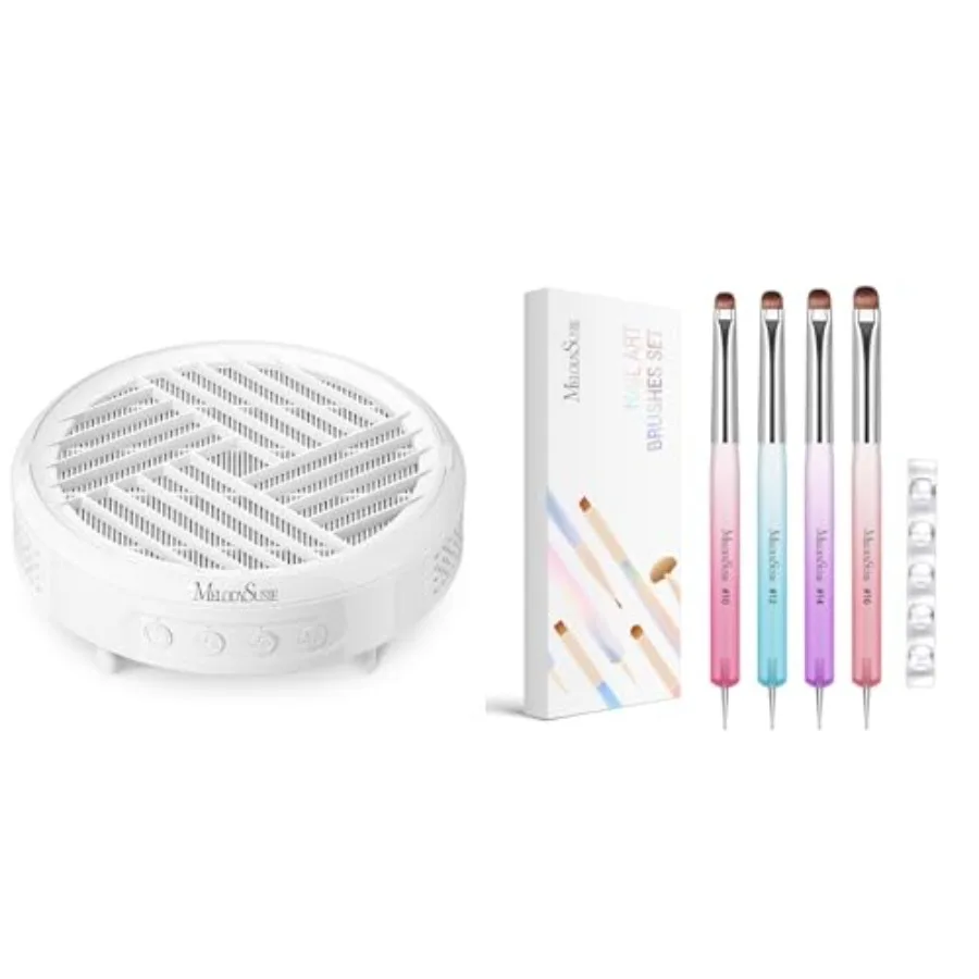 

Compact Nail Dust Collector with 4Pcs Dual-Ended French Nail Brush and Dotting Pen Set in Black for Professional Na