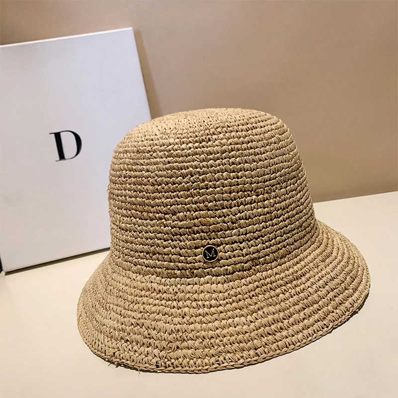 Designer High-quality Raffia Straw Hat Women Summer Beach Sun Hat Female Korean Travel Sun Protection Breathable Fisherman Hat