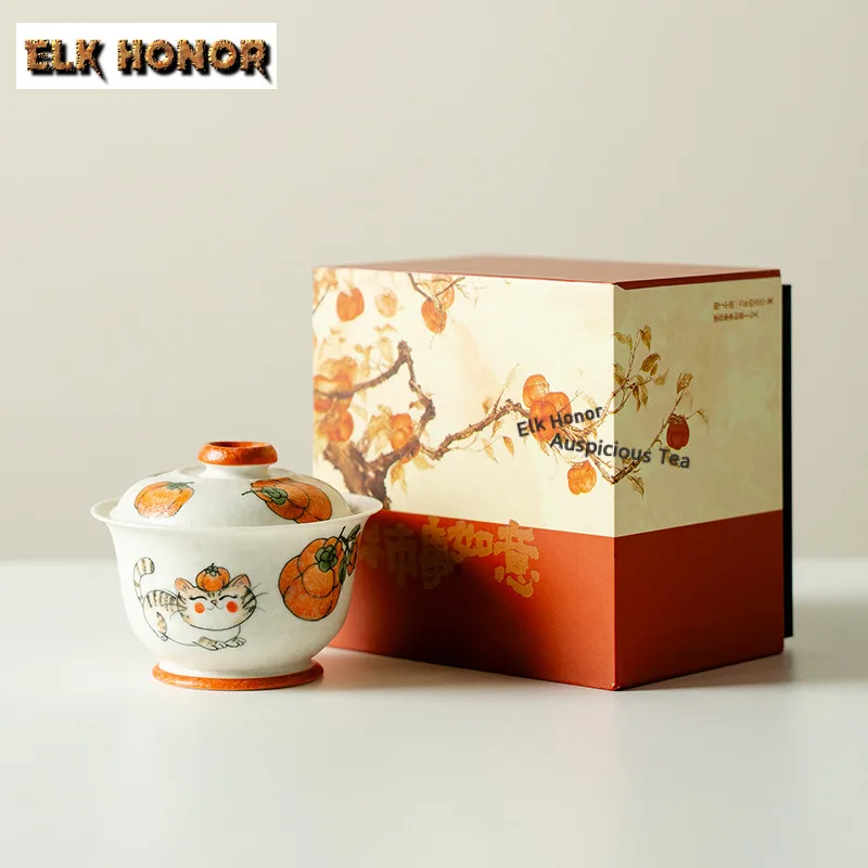 

Чайная чаша Гайвань 105 мл с ручной росписью в виде хурмы, креативная чайница с крышкой, набор для заваривания чая, чаша для чая с крышкой, коллекция наборов для чая Кунг-фу